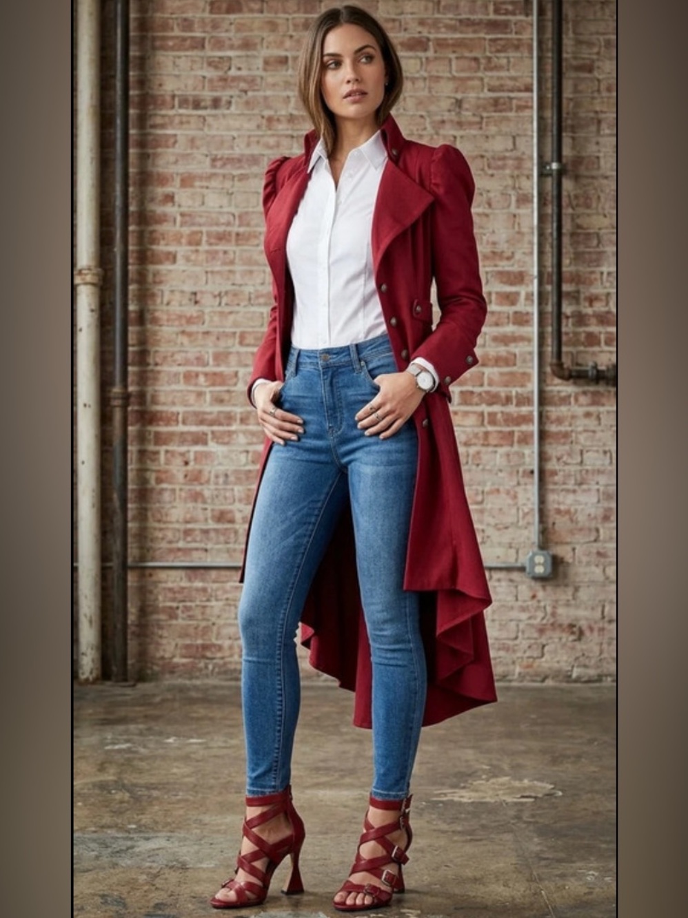 Ruby Dark Red Long Asymmetrical Lightweight Coat size M 🌺